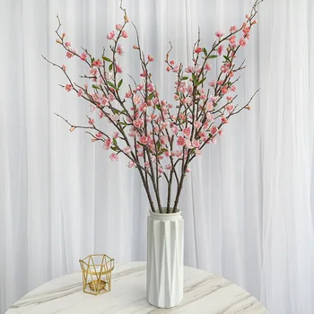 4 Tk Simulatsiooni Peach Blossom Branch Ühe 5 Kahvlid Plastikust Kunstlik Võltsitud Lille Kodu Kaunistamiseks