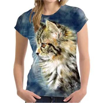 Armas Kass Print T-särk Naiste ümber Kaela Lühikese Varruka Peal Liiga Casual Fashion Ladies Riided Tee 2022 Streetwear Tshirt