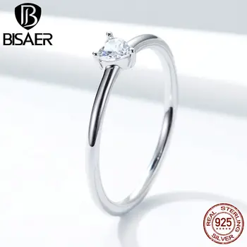 BISAER 925 Sterling Hõbedast abielusõrmus Klassikaline Ring Tsirkoon Odavad Naiste sõrmustes Luksuslik Pulm Anel Ehted ECR498 1
