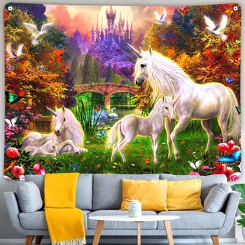 Boho õlimaal psühhedeelne hobune armas kodu kardina dekoratsioon seinale riputamiseks unicorn castle vaip magamistuba hipi tapiz