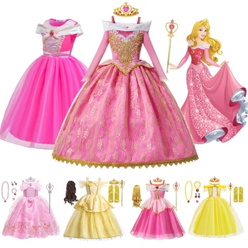 Disney Magada Ilu Tüdruk Kostüüm Aurora Belle Printsess Kleit Lastele Väljamõeldud Lapsed Cosplay Luksus Kostüüm Halloween Xmas Riided 2