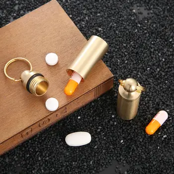 Kaasaskantav Pill Box Juhul Veekindel Messing Pudel Konteiner Võtmehoidja Meditsiin Kasti Reisi Lühike Teekond