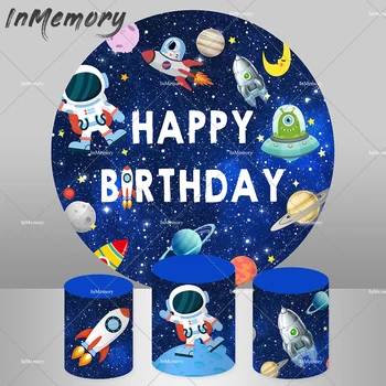 Palju õnne Sünnipäevaks Ringi Taustaks Poiss Kohandatud Kosmoses Astronaut Ringi Taust Raketid Kook tabel Plinth Kate