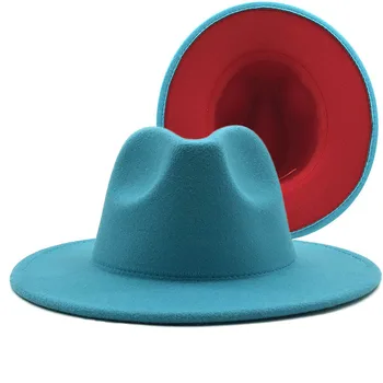 Uus Välimine Järve sinine Sisemine punane Vill Tunda Jazz Fedora Mütsid Õhuke Pandla Mehed Naised Lai Nokk Panama Huopahattu ühise Põllumajanduspoliitika 56-60CM 1